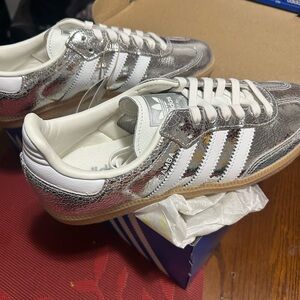 Adidas Samba Metallic Silver and White Sneakers